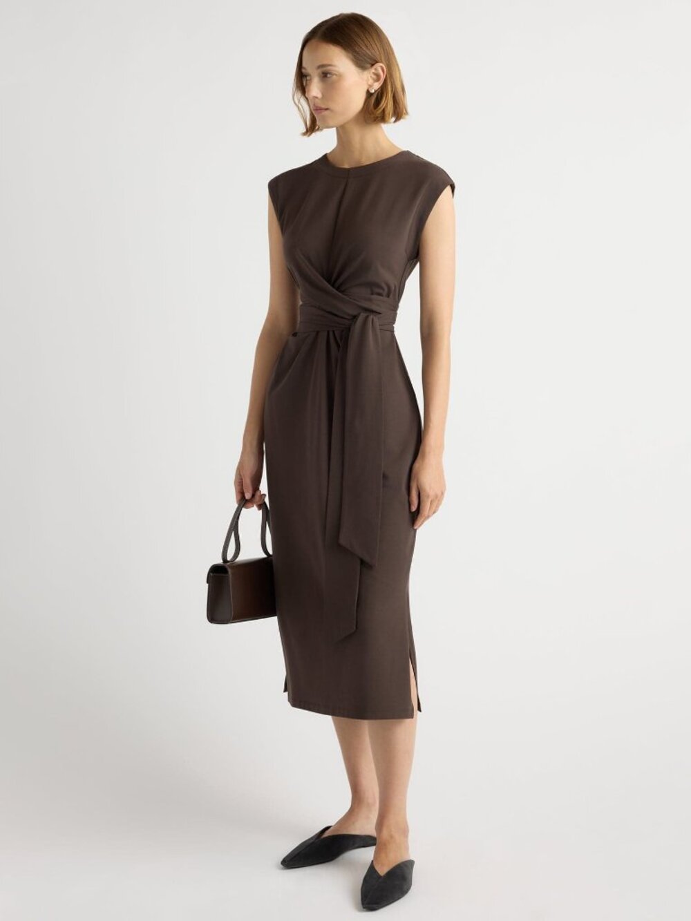 Modern Citizen Fei Tie-Front Organic Cotton Dress Size LDark Truffle / Regular /